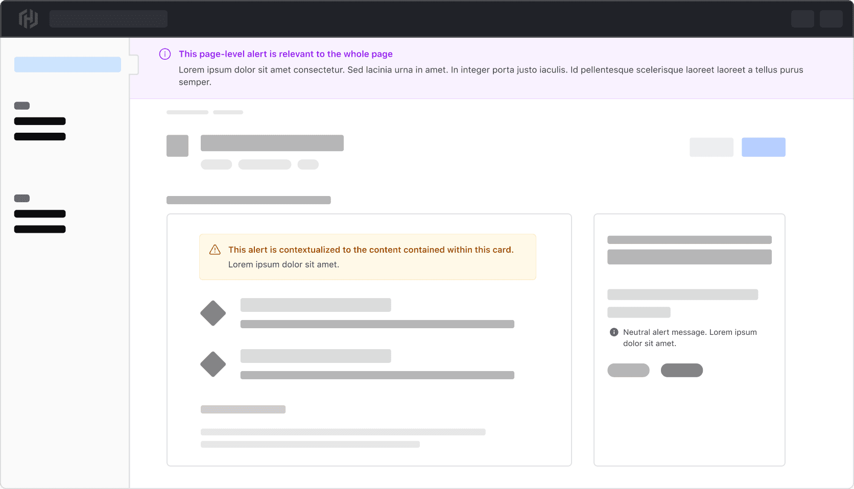 Example of multiple Alerts placed to different parts of the UI
