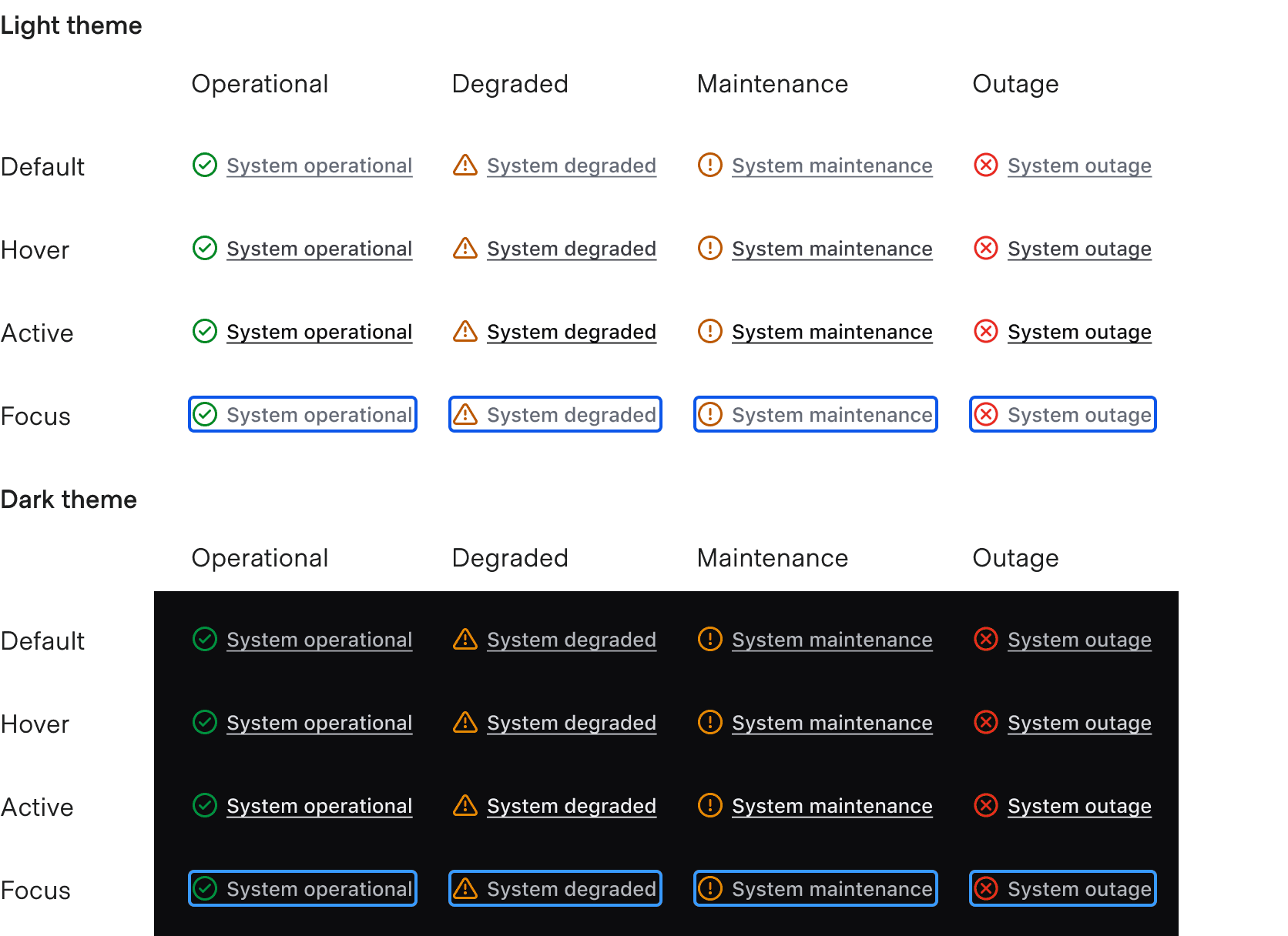 StatusLink interactive states