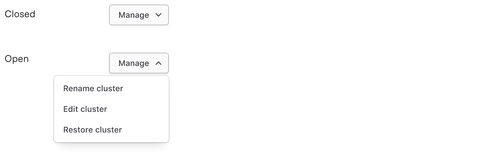 Example of open and closed dropdowns