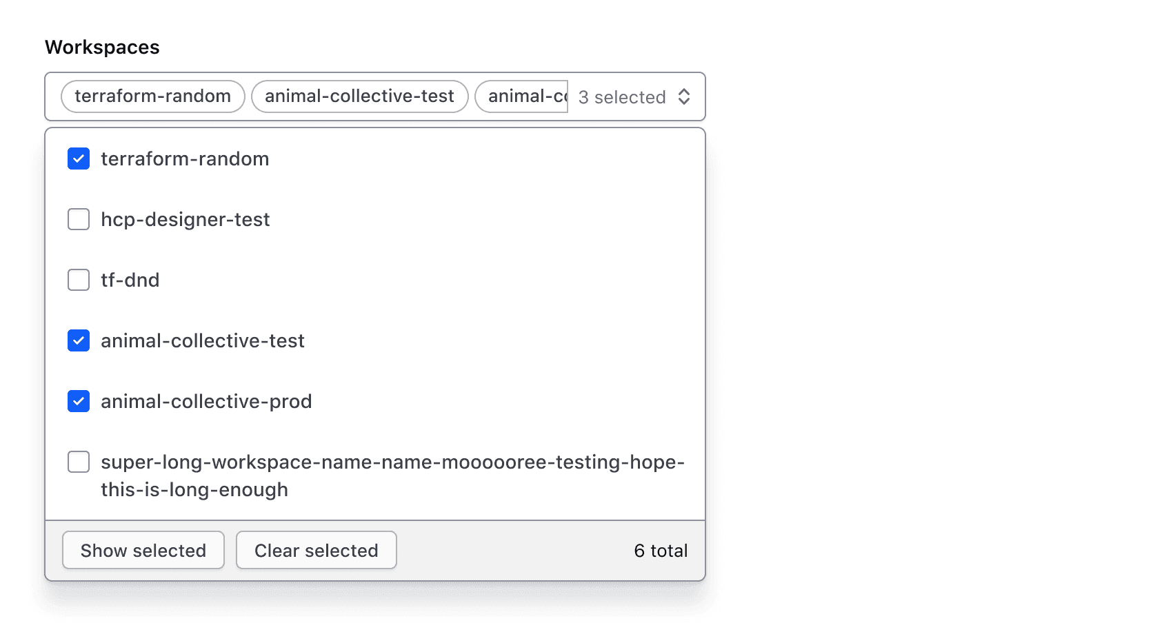 Multiple selection example with list open